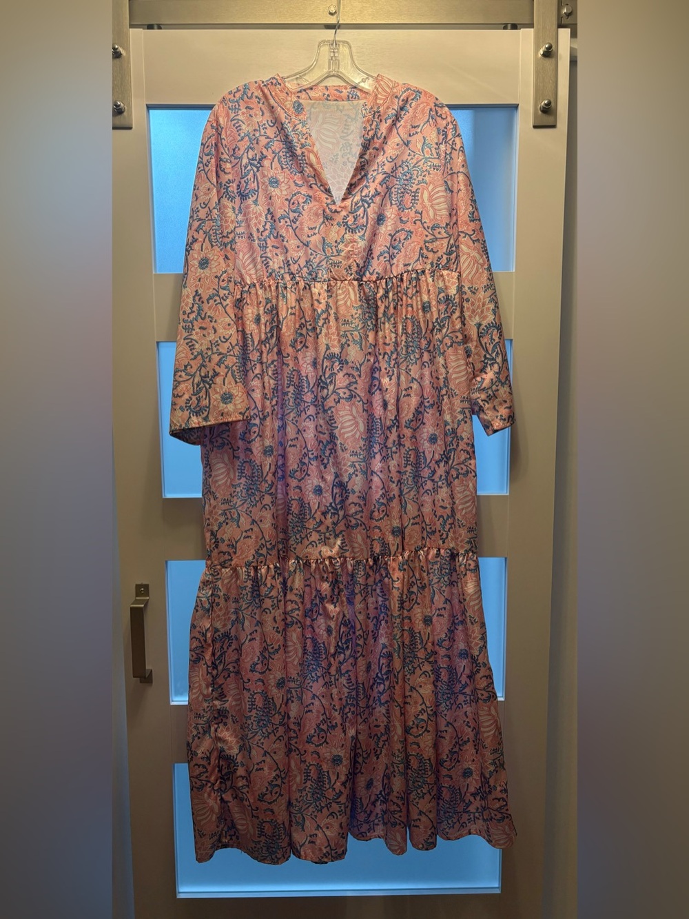Floral Print Tiered Maxi Dress - Pink & Blue